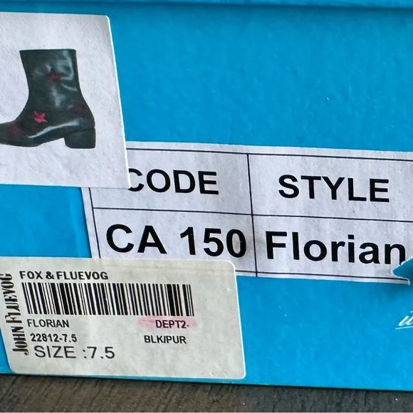 John Fluevog size 5.5 black booties with purple stars - Picture 2 of 5